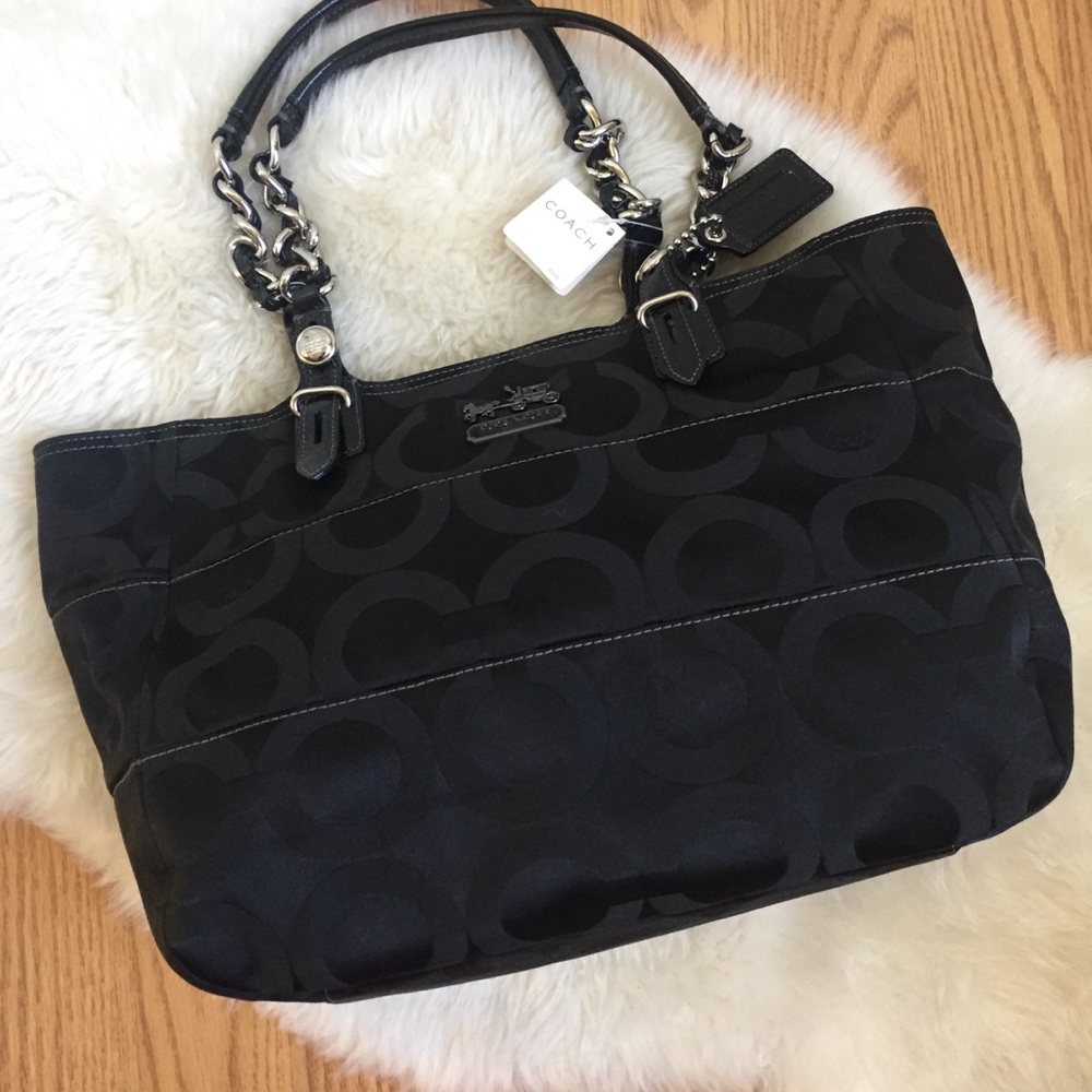 Coach Black Tribeca Madison Op Art Purse Tote Bag - Picture 2 of 8